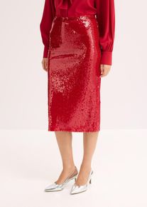 bonprix Pailletten-Midirock, rot, Gr.42, modischer Pailletten-Rock in Midil&auml;nge mit innenliegendem Gummibund und Schlitz hinten am Saum