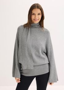 bonprix Oversize-Pullover aus softem Viskose-Mix, grau, Gr.32/34 (XS), Oversize-Pullover mit breitem Rippbund und Schaldetail am Hals, aus Viskose