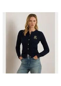 Lauren Ralph Lauren f&uuml;r Damen. 200932225002 Strickjacke aus geflochtenem Baumwollstrick in Navy (L), L&auml;ssig, Baumwolle, Marine