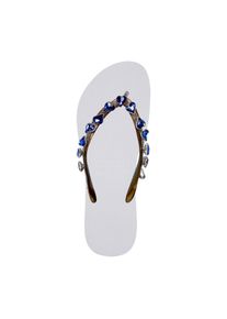 Uzurii Slipper & Pantoletten - Zehentrenner Heart Blue - Gr. 37_38 - in Wei&szlig; - f&uuml;r Damen