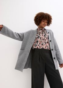 bonprix Kurzer Strick-Mantel mit G&uuml;rtel, grau, Gr.40/42 (M), Mit Taschen und Knopfleiste