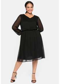 Abendkleid sheego "Abendkleid", Damen, Gr. 44, Normalgr&ouml;&szlig;en, schwarz, 100% Polyester, gemustert, unifarben, knielang, V-Ausschnitt, Kleider Abendkleid