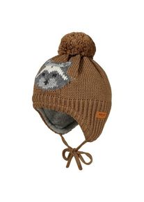 MaxiMo Boy-M&uuml;tze Waschb&auml;r ausgen&auml;ht mit Pompon und Futter M&uuml;tze Kinder (Gr 45 cm |braun)