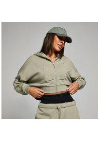 Myprotein MP Damen Applique Kapuzenpulli mit verk&uuml;rztem Schnitt mit Rei&szlig;verschluss &ndash; Dunkler Salbei - L