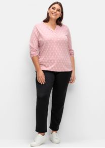 sheego Gro&szlig;e Gr&ouml;&szlig;en Langarmshirt mit R&uuml;schen, hortensie-ecru-bedruckt, Gr&ouml;&szlig;e 50 - Damen