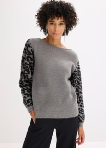 bonprix Pullover, grau, Gr.36/38 (S), schicker Pullover mit angesagtem Leo-Print