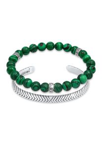 Kuzzoi Armb&auml;nder - Armband Herren 2er Set Oxidiert Achat Gr�n 925 Sil - Gr. 21 CM - in Gr&uuml;n - f&uuml;r Damen