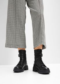 bonprix Schn&uuml;rboots mit Schnalle, schwarz, Gr.39, L&auml;ssiger Combat Boot mit dekorativer Schnalle, aus Vegan