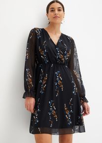 bonprix Meshkleid, schwarz, Gr.44/46 (L), feminines Mesh-Kleid mit floralem Print