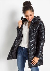 bonprix Steppjacke in Metallic-Optik, schwarz, Gr.54, Kurzer Steppmantel mit Kapuze