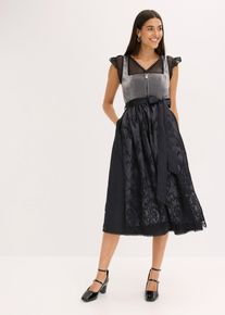 bonprix Dirndl mit gl&auml;nzendem Mieder (2-tlg.Set), schwarz, Gr.36, Modernes Dirndl mit gl&auml;nzendem Mider und changierender Sch&uuml;rze mit Spitze., aus Samt