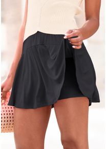 Hosenrock Lascana, Damen, Gr. 42, schwarz, Jersey, Obermaterial: 95% Viskose, 5% Elasthan, unifarben, figurumspielend kurz, R&ouml;cke Hosenrock, Skort, Rock inklusive Hose, Basic, Topseller