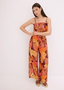 bonprix bedruckter Jumpsuit aus flie&szlig;ender Viskose, braun, Gr.50, bedruckter Jumpsuit aus flie&szlig;ender Viskose mit verstellbaren Spaghetti-Tr&auml;gern und Gummizug in der Taille, aus Viskose