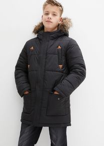 bonprix Winterparka mit Lederimitat-Details und Fellkapuze, schwarz, Gr.152/158, Sch&ouml;ne Jungen Funktions-Winterjacke mit Kapuze