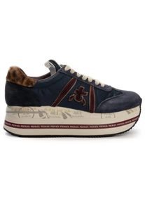 Premiata Low-Top Sneaker - Layered Low-Top Sneakers With Calf Leather And Pol - Gr. 39 (EU) - in Blau - f&uuml;r Damen