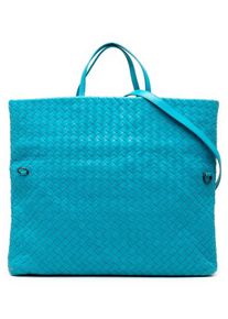 Bottega Veneta Hobo Bags - Nappa Intrecciato Fold Over Tote - Gr. unisize - in Blau - f&uuml;r Damen