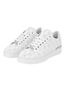 Philipp Plein Low-Top Sneaker - Lo-Top Turnschuhe Monogram Verziert - Gr. 38 (EU) - in Wei&szlig; - f&uuml;r Damen