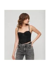 Superdry f&uuml;r Damen. W6011751A Korsett-Oberteil aus Satin mit schwarzer Netzspitze (XS), L&auml;ssig, Polyamid, &Auml;rmellos / Hosentr&auml;ger
