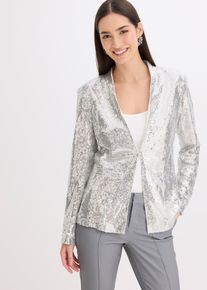 bonprix Paillettenblazer, silber, Gr.42, festlicher Pailletten-Blazer mit Haken-und &Ouml;sen-Verschluss vorne