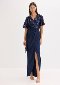 bonprix Maxikleid mit Paillettenstickerei, blau, Gr.40, Bezauberndes Abendkleid in Maxi-L&auml;nge im Wickel-Optik und mit Pailettenstickerei