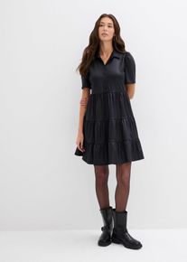 bonprix Minikleid aus gl&auml;nzendem Material, schwarz, Gr.36/38 (S), Minikleid im Wet-Look mit Volants und halben &Auml;rmeln