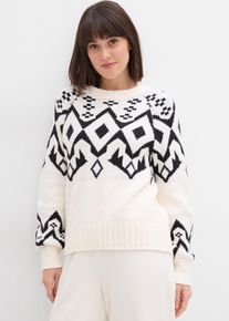 bonprix Oversize Norweger-Pullover, wei&szlig;, Gr.44/46 (L), Modischer Oversize Norweger-Pullover in monochromer Optik, 48% Baumwolle