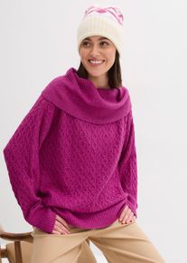bonprix Pullover mit Zopfmuster, lila, Gr.44/46 (L), Grobstrickpullover mit XXL-Kragen