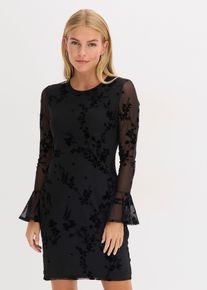 bonprix Minikleid mit Mesh, schwarz, Gr.44/46 (L), Stylisches Kleid mit toller Passform und Trompeten&auml;rmeln
