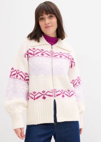 bonprix Kurze Norweger-Strickjacke aus dickem Material, wei&szlig;, Gr.40/42 (M), Mit Rei&szlig;verschluss und gro&szlig;em Kragen