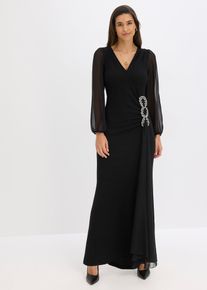 bonprix Maxikleid mit Strassstein-Applikation, schwarz, Gr.36, Modern und feminin: Abendkleid mit Ballon-&Auml;rmel und Drapierung mit Strasstein-Applikation