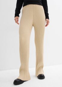 bonprix Strickhose aus softem Viskose-Mix, beige, Gr.48/50 (XL), Hoch tailliertes Hosenmodell mit schmalen Rippbund und verdecktem Gummizug.
