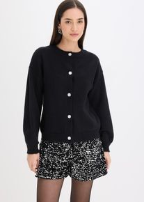 bonprix Strickjacke mit dekorativen Kn&ouml;pfen, schwarz, Gr.36/38 (S), Jacke aus einfarbigem Strick mit Rundhalsausschnitt und langen Ballon&auml;rmeln. Verschluss vorne mit dekorativen Metallkn&ouml;pfen