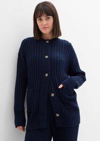bonprix Strickjacke aus softem Viskose-Mix, blau, Gr.44/46 (L), Weit geschnittene Strickjacke mit aufgesetzten Taschen