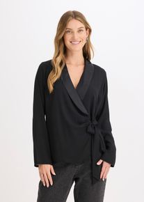 bonprix Wickelbluse, schwarz, Gr.40, Edle Bluse zum Wickeln mit Reverkragen aus Satin