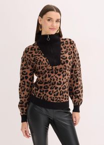 bonprix Troyer, schwarz, Gr.44/46 (L), weicher Troyer-Pullover mit Rei&szlig;verschluss-Detail vorne am Kragen und modischem Jacquard-Muster