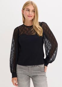 bonprix Langarmshirt mit Spitze, schwarz, Gr.40, Stylisches Shirt mit toller Passform