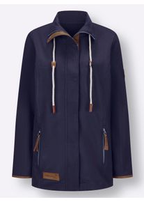 sheego Große Größen Sweatjacke mit Paspeln aus Leder-Imitat, marine, Größe 38 - Damen