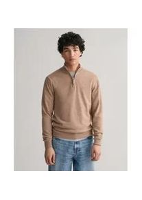 Gant f&uuml;r Herren. 87213 Beigefarbener Pullover mit halbem Rei&szlig;verschluss (3XL), L&auml;ssig, Wolle, Langarm