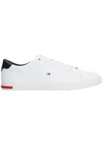 Tommy Hilfiger f&uuml;r Herren. FM0FM04047 Vulkanisierte Essential Leather Sneakers aus wei&szlig;em Leder (42), Wohnung, 1 bis 3 cm, Schn&uuml;rsenkel, L&auml;s