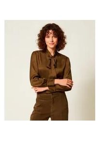 TWINSET f&uuml;r Damen. 252TT2361 Satin-Jacquard-Hemd gr&uuml;n (44), L&auml;ssig, Viskose, Langarm