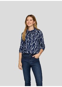 Langarmshirt Rabe, Damen, Gr. 44, pazifik, Web, Obermaterial: 62% Polyester, 34% Viskose, 4% Elasthan, bedruckt, normal h&uuml;ftbedeckend, Rundhals, Shirts Langarmshirt, mit grafischem Muster und gerafftem Kragen mit Kordelzug