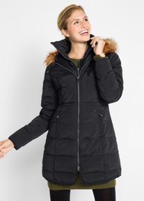 bonprix Steppjacke mit Kapuze gef&uuml;ttert, schwarz, Gr.38, W&auml;rmender Steppmantel mit Fellimitat
