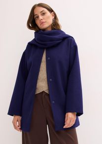 bonprix Jacke, blau, Gr.48, Oversized Jacke mit Taschen in der Seitennaht und abnehmbarer passendem Schal