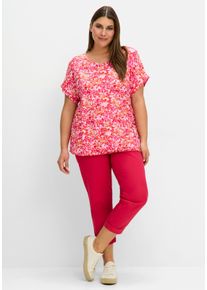 sheego Große Größen T-Shirt mit Blumendruck und Saum-Gummizug, fuchsia-gemustert, Größe 44/46 - Damen