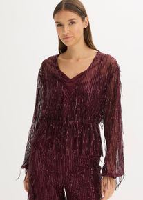 bonprix Pailletten-Bluse mit Fransen, rot, Gr.46, Pailletten-Bluse aus leicht elastischem Material mit Pailletten-Fransen und tiefem Ausschnitt vorne. Ungef&uuml;ttert.