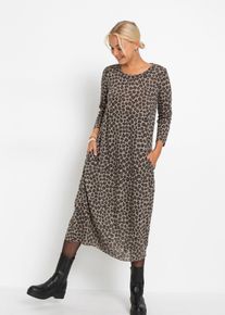 bonprix Shirt-Midikleid, braun, Gr.44/46 (L), Stylishes Leo-Shirtkleid mit Egg-Shape in Midil&auml;nge, 75% Polyester