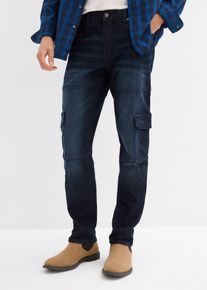 bonprix Slim Fit Cargo-Stretch-Jeans Straight, blau, Gr.54, Cool gewaschene Cargo-Stretchjeans Slim Fit Straight, 98% Baumwolle