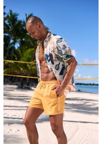 Badeshorts s.Oliver, Herren, Gr. M (50), N-Gr, gelb, Recycling-Polyester, unifarben, Badehosen Badeshorts, mit Markenschriftz&uuml;gen, Topseller