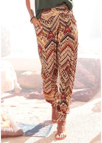 Jerseyhose Lascana, Damen, Gr. 40, N-Gr, braun (braun, bedruckt), Jersey, Obermaterial: 100% Viskose, bedruckt, ethno, figurumspielend lang, Hosen Jerseyhose, mit Ethnoprint und Taschen, lockere Passform, Topseller