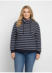 sheego Gro&szlig;e Gr&ouml;&szlig;en Sweatshirt mit &uuml;berlappendem Rollkragen, marine-wei&szlig;-geringelt, Gr&ouml;&szlig;e 50 - Damen